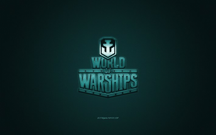 عالم السفن الحربية, فئة الألعاب الشهيرة, شعار World of Warships الأزرق, ألياف الكربون الأزرق الخلفية, شعار World of Warships, شعار WoWS