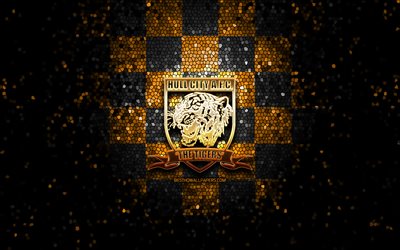 Hull City FC, glitter logo, EFL Championship, yellow black checkered background, soccer, english football club, Hull City FC logo, mosaic art, football, Hull City AFC