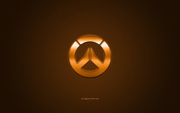 overwatch, beliebtes spiel, orangefarbenes overwatch-logo, orangefarbener kohlefaserhintergrund, overwatch-logo, overwatch-emblem