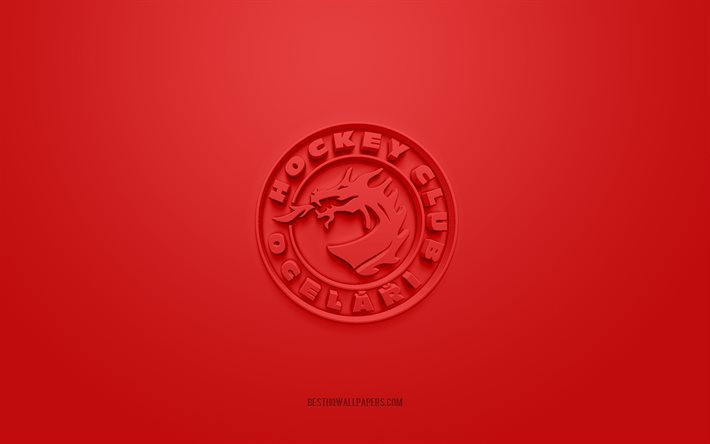 HC Ocelari Trinec, Czech ice hockey club, creative 3D logo, red background, Czech Extraliga, Liberec, Czech Republic, 3d art, ice hockey, HC Ocelari Trinec 3d logo