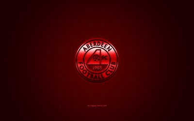 Aberdeen FC, squadra di calcio scozzese, Premiership scozzese, logo rosso, sfondo rosso in fibra di carbonio, calcio, Aberdeen, Scozia, logo Aberdeen FC