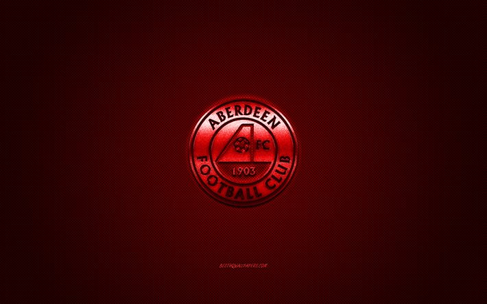 aberdeen fc, schottischer fu&#223;ballverein, scottish premiership, rotes logo, roter kohlefaserhintergrund, fu&#223;ball, aberdeen, schottland, aberdeen fc-logo