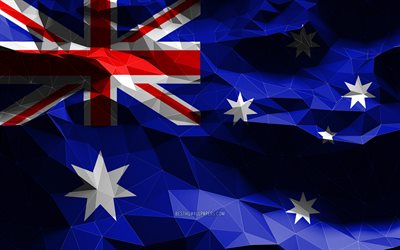 4k, australiensisk flagga, l&#229;g poly konst, oceaniska l&#228;nder, nationella symboler, Australiens flagga, 3D-flaggor, Australien, Oceanien, Australien 3D-flagga