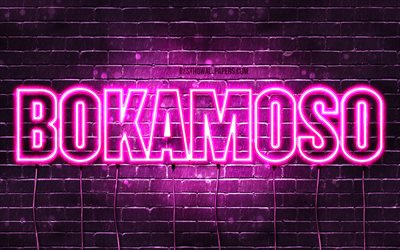 bokamoso, 4k, hintergrundbilder mit namen, weibliche namen, bokamoso-name, lila neonlichter, happy birthday bokamoso, beliebte s&#252;dafrikanische weibliche namen, bild mit bokamoso-namen