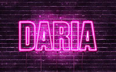Daria, 4k, isimli duvar kağıtları, kadın isimleri, Daria adı, mor neon ışıkları, Mutlu Yıllar Daria, pop&#252;ler Polonya kadın isimleri, Daria isimli resim
