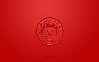 Hamilton Academical FC, yaratıcı 3D logo, kırmızı arka plan, 3d amblem, İsko&#231; futbol kul&#252;b&#252;, İsko&#231; Premier, Hamilton, İsko&#231;ya, 3d sanat, futbol, Hamilton Academical FC 3d logosu