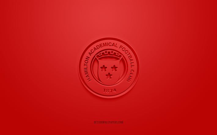 ハミルトンアカデミックFC, クリエイティブな3Dロゴ, 赤い背景, 3Dエンブレム, スコットランドのサッカークラブ, スコットランドプレミアシップ, ハミルトン, スコットランド, 3Dアート, フットボール。, ハミルトンアカデミックFC3Dロゴ