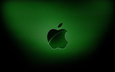 4k, Apple green logo, green grid backgrounds, brands, Apple logo, grunge art, Apple