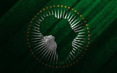 Bandera de la Uni&#243;n Africana, abstracci&#243;n multicolor, bandera de mosaico de la Uni&#243;n Africana, Uni&#243;n Africana, arte del mosaico, bandera de la Uni&#243;n Africana
