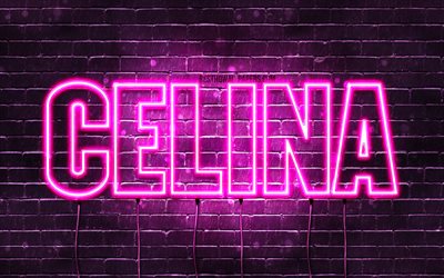 celina, 4k, hintergrundbilder mit namen, weibliche namen, celina-name, lila neonlichter, happy birthday celina, beliebte d&#228;nische weibliche namen, bild mit celina-namen