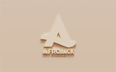 Logo Afrojack, sfondo di gesso marrone, logo 3d Afrojack, musicisti, emblema Afrojack, arte 3d, Afrojack