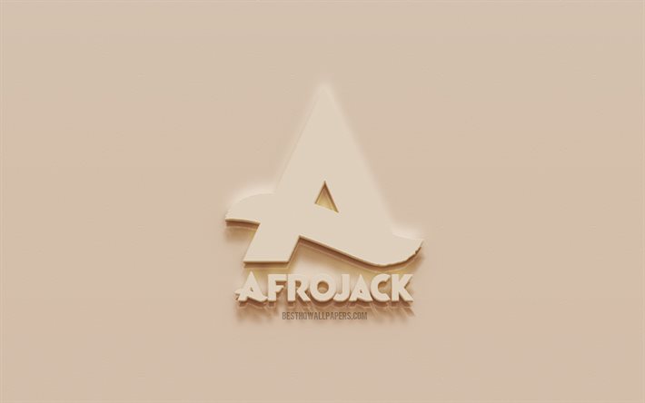 Afrojack logosu, kahverengi sıva arka plan, Afrojack 3d logosu, m&#252;zisyenler, Afrojack amblemi, 3d sanat, Afrojack