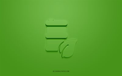 Icona 3d biocarburante, sfondo verde, simboli 3d, biocarburante, icone ecologia, icone 3d, cartello biocarburante, icone 3d ecologia