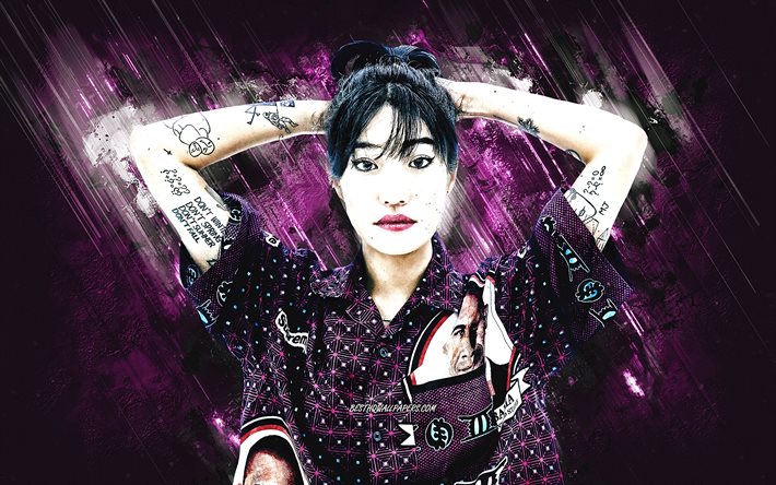 Peggy Gou, South Korean DJ, Kim Min-ji, purple stone background, EDM