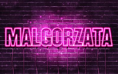 Malgorzata, 4k, pap&#233;is de parede com nomes, nomes femininos, nome Malgorzata, luzes de neon roxas, Feliz Anivers&#225;rio Malgorzata, nomes femininos poloneses populares, foto com nome Malgorzata