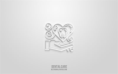 العناية بالأسنان 3d أيقونة, خلفية بيضاء, رموز ثلاثية الأبعاد, الرعاية الطبية للأسنان, أيقونات طب الأسنان, أيقونات ثلاثية الأبعاد, 3d أيقونات طب الأسنان