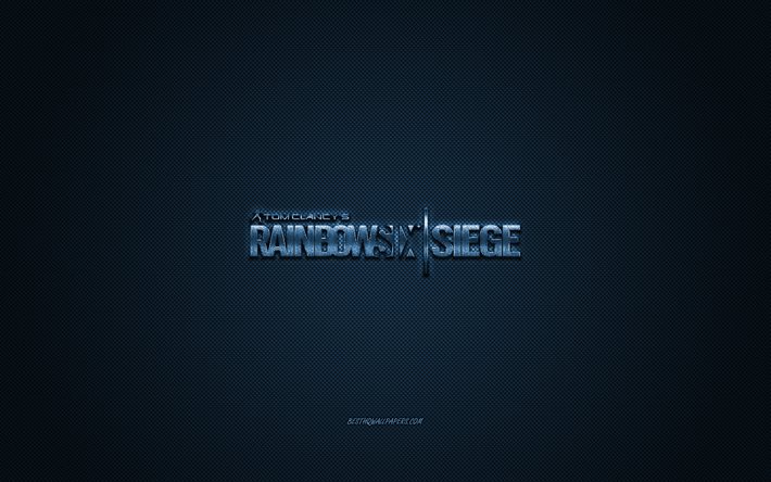 Rainbow Six Siege, Tom Clancys, logo blu Rainbow Six Siege, sfondo in fibra di carbonio blu, logo Rainbow Six Siege, emblema Rainbow Six Siege
