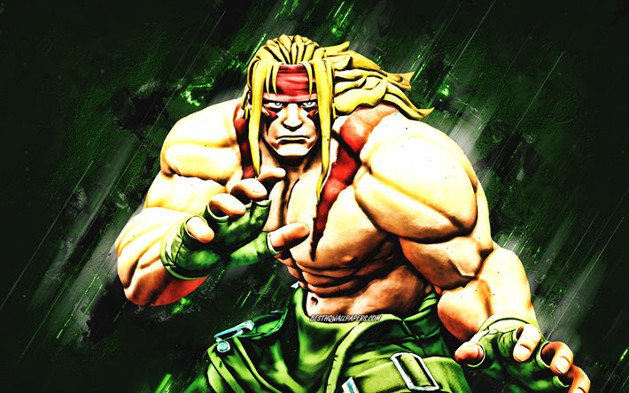 Alex, Street Fighter, sfondo in pietra verde, personaggi street fighter, arte creativa, Alex Street Fighter