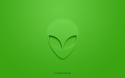 Icona 3d aliena, sfondo verde, simboli 3d, alieno, icone spaziali, icone 3d, segno alieno, icone 3d spaziali