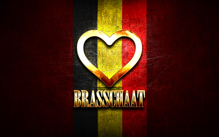 Rakastan Brasschaatia, belgialaisia kaupunkeja, kultainen kirjoitus, Brasschaatin p&#228;iv&#228;, Belgia, kultainen syd&#228;n, Brasschaat lipulla, Brasschaat, Belgian kaupungit, suosikkikaupungit, Love Brasschaat