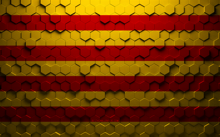 Bandiera della Catalogna, arte a nido d&#39;ape, bandiera di esagoni della Catalogna, Catalogna, arte di esagoni 3d, bandiera della Catalogna