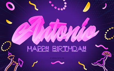 Buon compleanno Antonio, 4k, sfondo festa viola, Antonio, arte creativa, buon compleanno Antonio, nome Antonio, compleanno Antonio, sfondo festa di compleanno