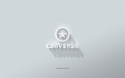 converse-logo, wei&#223;er hintergrund, converse 3d-logo, 3d-kunst, converse, 3d-converse-emblem