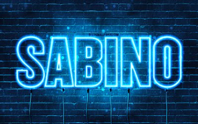 Sabino, 4k, pap&#233;is de parede com nomes, Sabino nome, luzes de neon azuis, Sabino Anivers&#225;rio, Feliz Anivers&#225;rio Sabino, nomes masculinos italianos populares, foto com nome Sabino