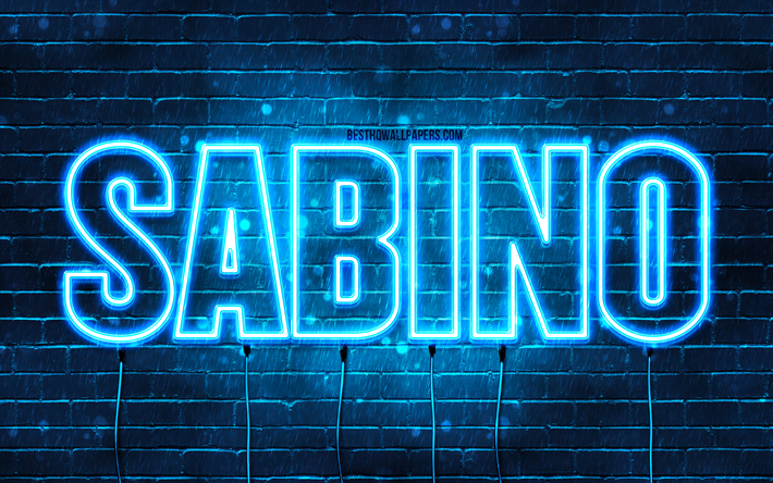 サビノ, 4k, 名前の壁紙, サビノ名, 青いネオンライト, サビノの誕生日, お誕生日おめでとうサビノ, 人気のあるイタリアの男性の名前, サビノの名前の写真