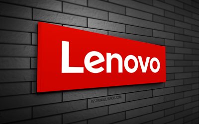 Logo Lenovo 3D, 4K, muro di mattoni grigio, creativit&#224;, marchi, logo Lenovo, arte 3D, Lenovo