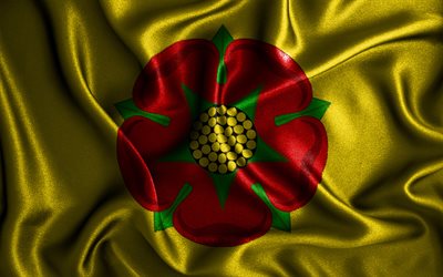 Lancashire flag, 4k, silk wavy flags, english counties, Flag of Lancashire, fabric flags, 3D art, Lancashire, Europe, Counties of England, Lancashire 3D flag, England