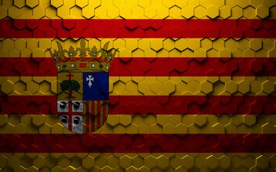 Flag of Aragon, honeycomb art, Aragon hexagons flag, Aragon, 3d hexagons art, Aragon flag