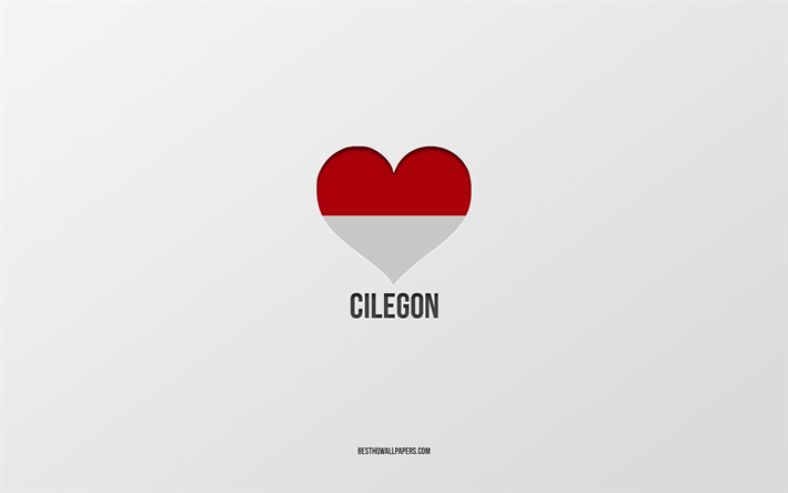 私はCilegonが大好きです, インドネシアの都市, シレゴンの日, 灰色の背景, シレゴン, インドネシア, インドネシアの国旗のハート, 好きな都市, シレゴンが大好き