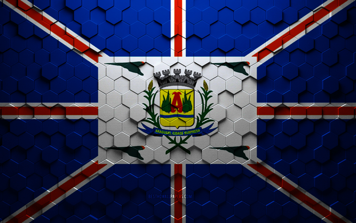 Flag of Araguari, honeycomb art, Araguari hexagons flag, Araguari, 3d hexagons art, Araguari flag