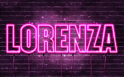 Lorenza, 4k, pap&#233;is de parede com nomes, nomes femininos, nome Lorenza, luzes de neon roxas, Anivers&#225;rio Lorenza, Feliz Anivers&#225;rio Lorenza, nomes femininos italianos populares, foto com nome Lorenza
