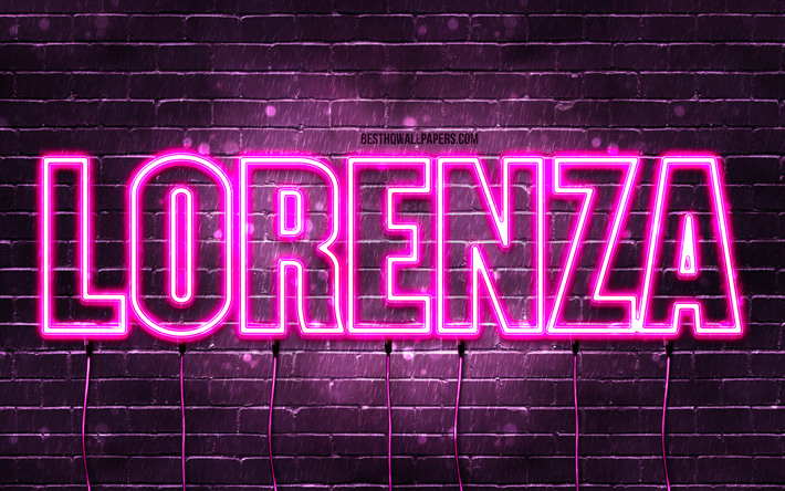 Lorenza, 4k, tapeter med namn, kvinnonamn, Lorenza namn, lila neonljus, Lorenza Birthday, Grattis p&#229; f&#246;delsedagen Lorenza, popul&#228;ra italienska kvinnonamn, bild med Lorenza namn