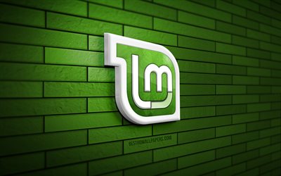 Linux Mint Mate 3D-logo, 4K, harmaa tiilisein&#228;, luova, Linux, Linux Mint Mate -logo, 3D-taide, Linux Mint Mate