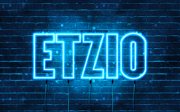 Etzio, 4k, wallpapers with names, Etzio name, blue neon lights, Etzio Birthday, Happy Birthday Etzio, popular italian male names, picture with Etzio name