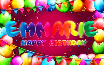 Happy Birthday Emmarie, 4k, colorful balloon frame, Emmarie name, purple background, Emmarie Happy Birthday, Emmarie Birthday, popular american female names, Birthday concept, Emmarie