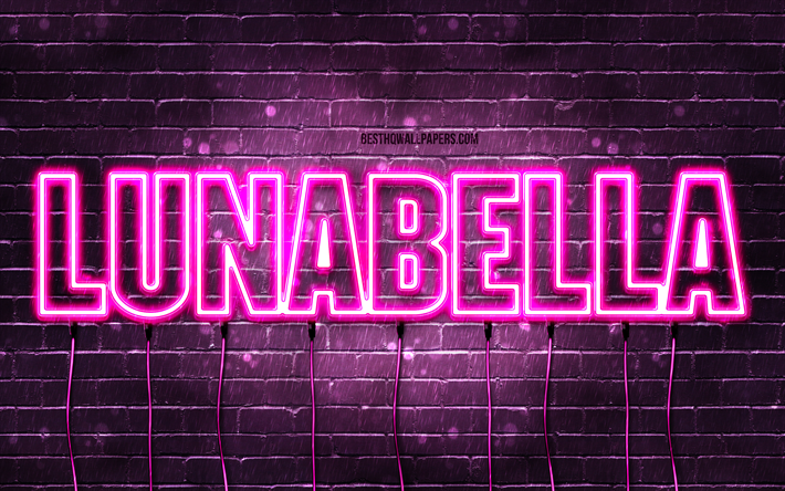 Lunabella, 4k, wallpapers with names, female names, Lunabella name, purple neon lights, Lunabella Birthday, Happy Birthday Lunabella, popular italian female names, picture with Lunabella name