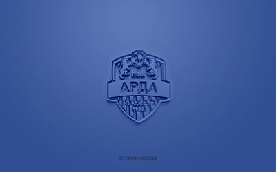 FC Arda Kardzhali, creative 3D logo, blue background, Bulgarian First League, 3d emblem, Bulgarian football team, Bulgaria, 3d art, Parva liga, football, FC Arda Kardzhali 3d logo