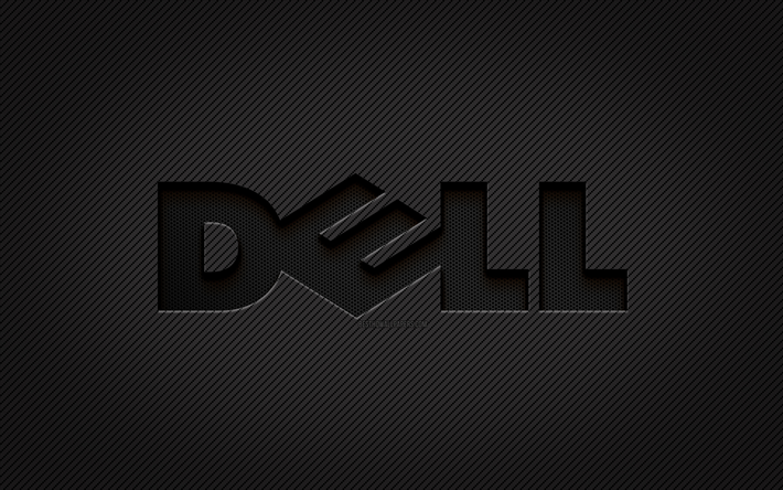 Logo Dell in carbonio, 4k, grunge, sfondo in carbonio, creativo, logo Dell nero, marchi, logo Dell, Dell
