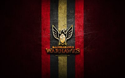 Bangalore Warhawks, altın logo, Elit Futbol Ligi, mor metal arka plan, Hint futbol takımı, Bangalore Warhawks logosu, Amerikan Futbolu