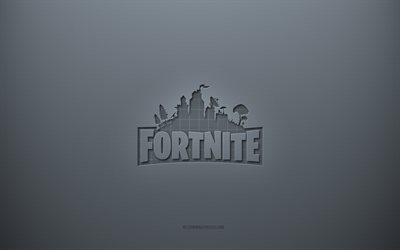 Fortnite logo, gray creative background, Fortnite emblem, gray paper texture, Fortnite, gray background, Fortnite 3d logo