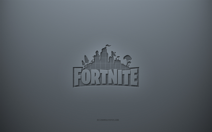 Logo Fortnite, fond cr&#233;atif gris, embl&#232;me Fortnite, texture de papier gris, Fortnite, fond gris, logo Fortnite 3d