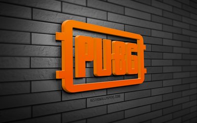 Pubg 3D logosu, 4K, gri brickwall, PlayerUnknowns Battlegrounds, &#231;evrimi&#231;i oyunlar, Pubg logosu, 3D sanat, Pubg