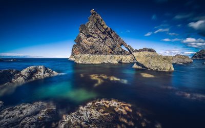 Portknockie, cliffs, coast, sea, Bowfiddle Rock, Scotland
