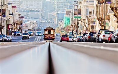 San Francisco, Tram, slopes, California, USA, United States of America