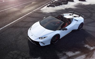 4k, Lamborghini Spyder Katsella Ilmaiseksi, hypercars, 2018 autoja, tie, valkoinen Huracan, Lamborghini