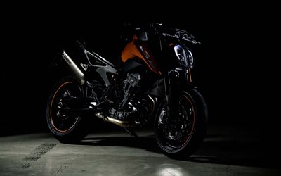 KTM790デューク, 4k, 暗闇, 2019年のバイク, 790デューク, superbikes, KTM
